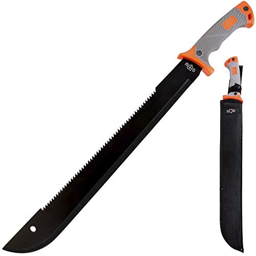 18,5 Inch Serrated blade Machete with Nylon Sheath - Saw Blade Machetes with Non-Slip Rubber Handle - Best Brush Clearing Tool - Comes with Survival E Book Grand Way 13153