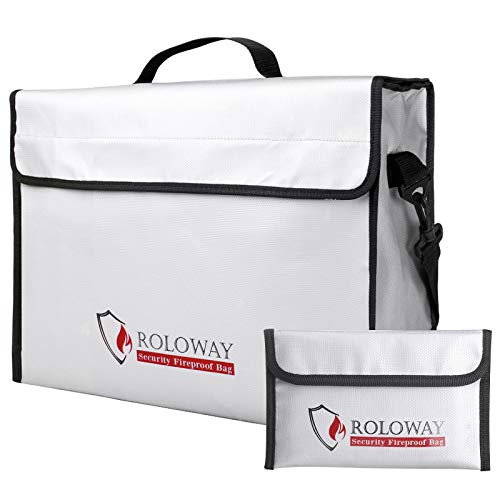 ROLOWAY Fireproof Document & Money Bags, Large Fireproof & Water Resistant Bag (15 x 12 x 5 inches), Fireproof Folder Safe Bag for Cash, Valuables & Passport, with Silicone Coating & Zipper Closure