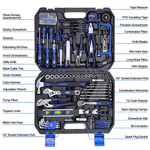 210-Piece Household Tool Kit, PROSTORMER General Home/Auto Repair Tool Set with Hammer, Pliers, Screwdriver Set, Wrench Socket Kit and Toolbox Storage Case - Perfect for Homeowner, Diyer, Handyman