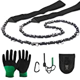 Pocket Chainsaw Hand Rope Tree Cutting Saw (36inch-11teeth) Long Wire Survival Saw with Fire Starter and Gloves for Camping Hiking Hunting Outdoor Survival Gear Emergency Kit with Paracord Handle