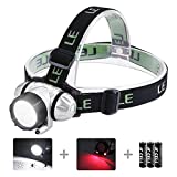 LE LED Headlamp Flashlight, Headlight with Red Light, Water Resistance, Adjustable for Kids and Adults, Perfect Head Light for Running, Hiking, Reading, Camping, Outdoor and More, Batteries Included