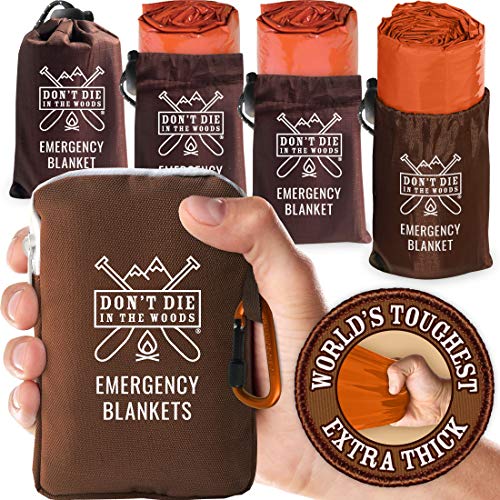 World’s Toughest Emergency Blankets [4-Pack] Extra-Thick Thermal Mylar Foil Space Blanket | Waterproof Ultralight Outdoor Survival Gear For Hiking, Camping, Running, Emergency, First Aid Kits [Orange]