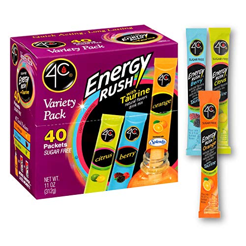 4C Energy Rush Stix | Single Serve Water Flavoring Packets | Sugar Free, with Taurine | On the Go (40ct, Variety)