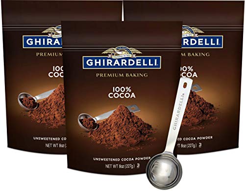 foods with long shelf life, Ghirardelli Unsweetened Cocoa Powder Pouch 8 Ounce (Pack of 3) with Limited Edition Measuring Spoon