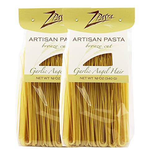 ZPasta Garlic Angel Hair Pasta, Garlic-Flavored Artisan Dried Pasta, Authentic Handmade Bronze-Cut Pasta Noodles, 2 Pack