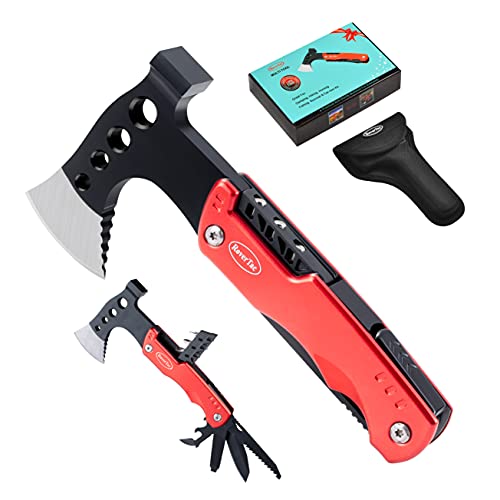 RoverTac Multitool Lockable Camping Axe Survival Gear Unique Gifts for Men Dad Husband Boyfriend 11 in 1 Upgraded Multi Tool with Hammer Knife Saw Screwdrivers Bottle Opener Durable Sheath