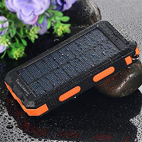 Solar Charger Solar Power Bank 20000mAh Waterproof Portable External Backup Outdoor Cell Phone Battery Charger with Dual LED Flashlights Solar Panel Compatible with All Smartphone (Black & Orange)