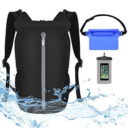 VBIGER Waterproof Dry Bag Backpack - 20L Free Phone Pouch+Bum Bag Set - Lightweight Floating Dry Sack with Adjustable Shoulder Strap - for Beach Swimming Kayaking Camping Skiing Hiking Fishing