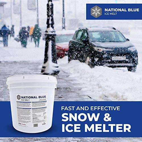 National Blue Ice Melt 20lb Bucket - Fast Acting Ice Melter - Free of Magnesium Chloride - Melts to -15°F