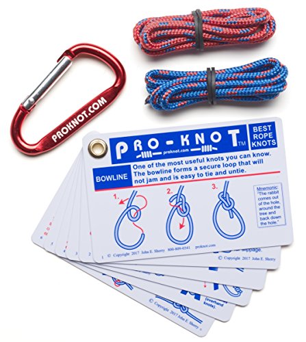 Knot Tying Kit | Pro-Knot Best Rope Knot Cards, two practice cords and a carabiner