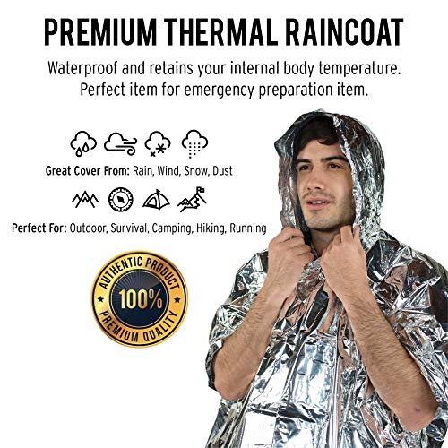 TEBRION 3 x Reusable Waterproof Thermal Raincoat Set: Perfect for First Aid Kit, Auto, Survival, Outdoors. Bonus 1 x Reusable Extra Large Size (63