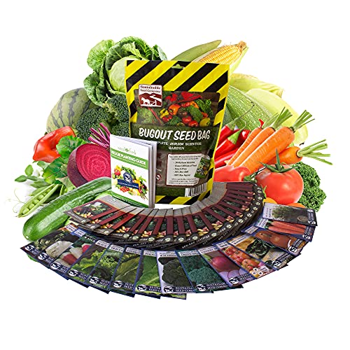 22,000 Non GMO Heirloom Vegetable Seeds, Survival Garden, Emergency Seed Vault, 34 VAR, Bug Out Bag - Beet, Broccoli, Carrot, Corn, Basil, Pumpkin, Radish, Tomato, More