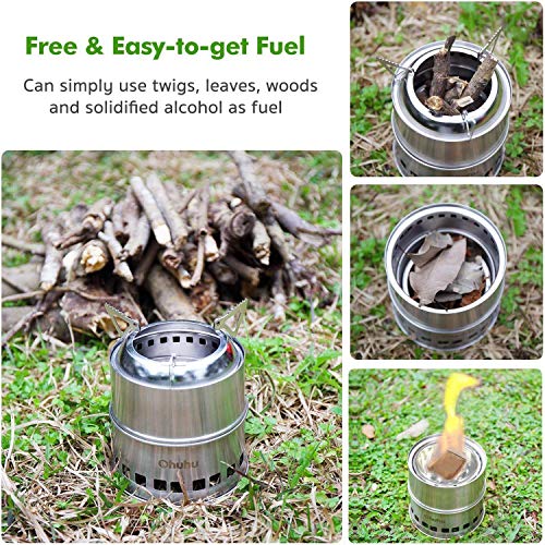 Camping Stove Ohuhu Stainless Steel Backpacking Stove Potable Wood Burning Stoves for Picnic BBQ Camp Hiking with Grill Grid