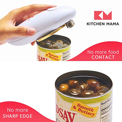 Kitchen Mama Electric Can Opener: Open Your Cans with A Simple Push of Button - No Sharp Edge, Food-Safe and Battery Operated Handheld Can Opener(White)