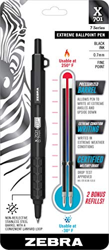 Zebra Pen X-701 Tactical Ballpoint Pen with Bonus Refills, Fine Point, 0.7mm, Black Ink, 1-Count (29811)